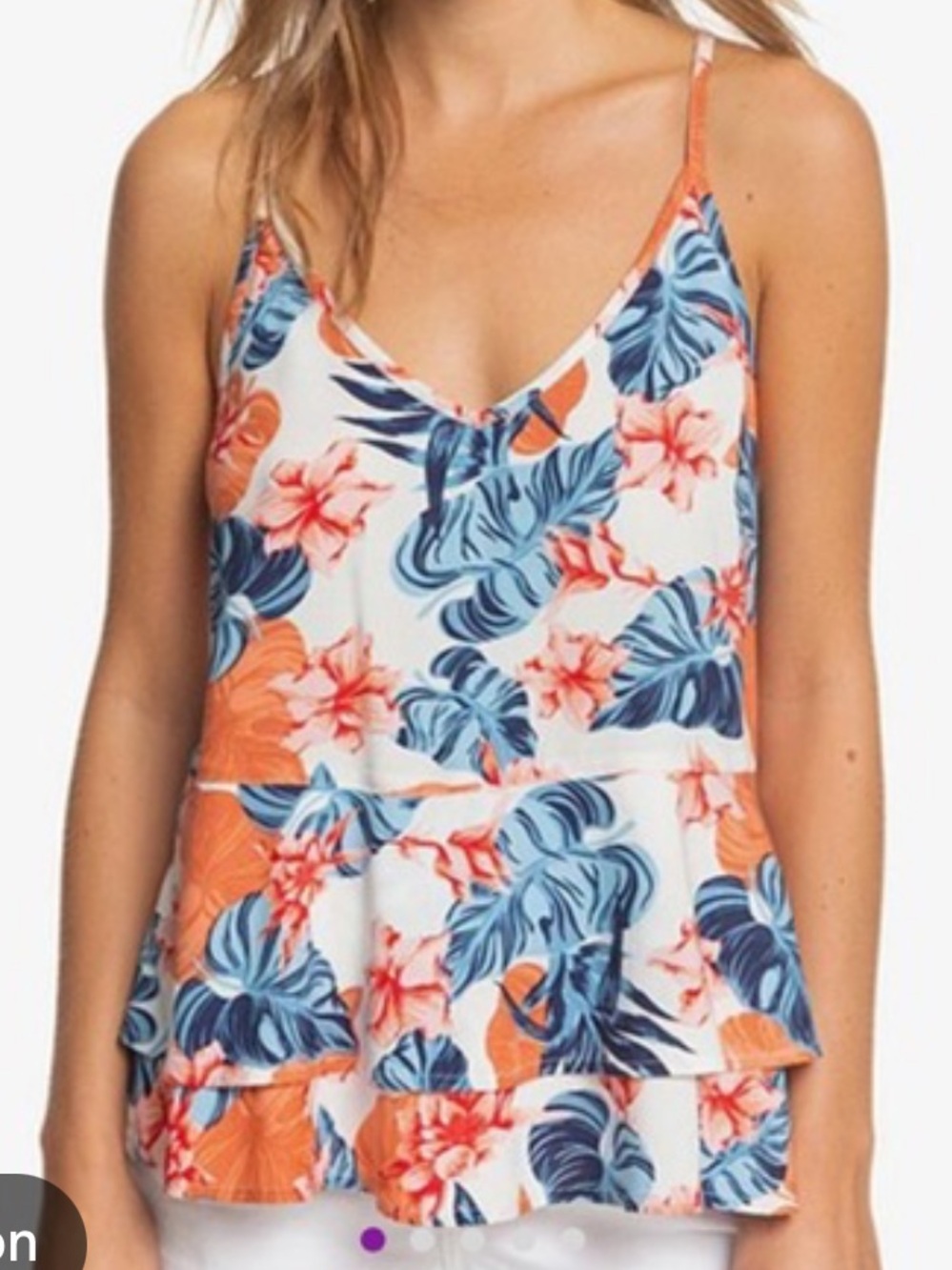 Roxy Floral Tiered Camisole - White, Blue, Orange 8
